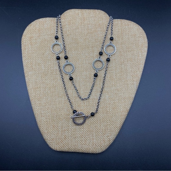 LIA SOPHIA Silver Tone Tassel Toggle Clasp Necklace Detachable Pendant Long - Picture 8 of 11